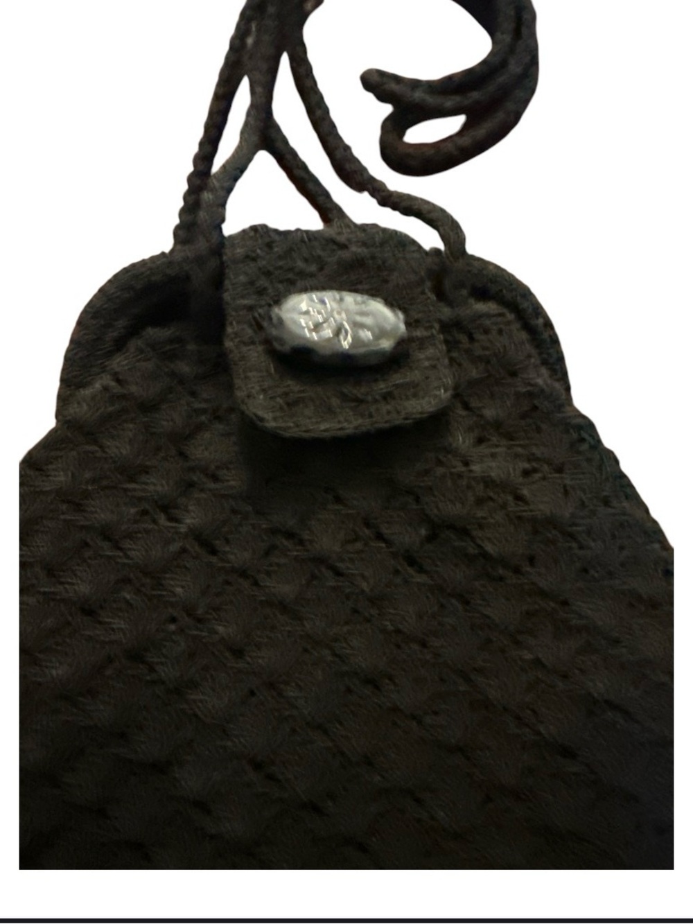 Vintage Black Woven Cord Handbag| Retro Evening Bag| Lined